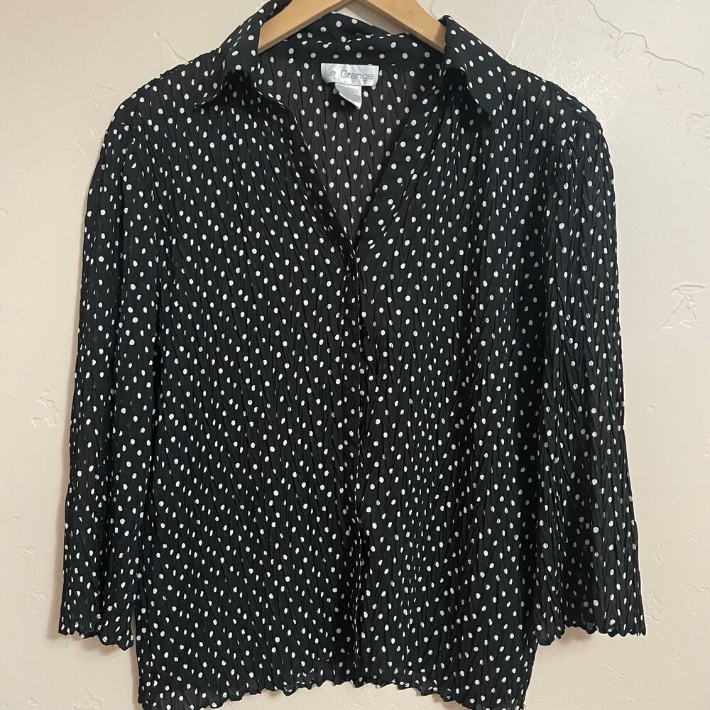 Vintage Le Grange Blouse Womens Size Small Crinkle Polka Dot Top Business Casual